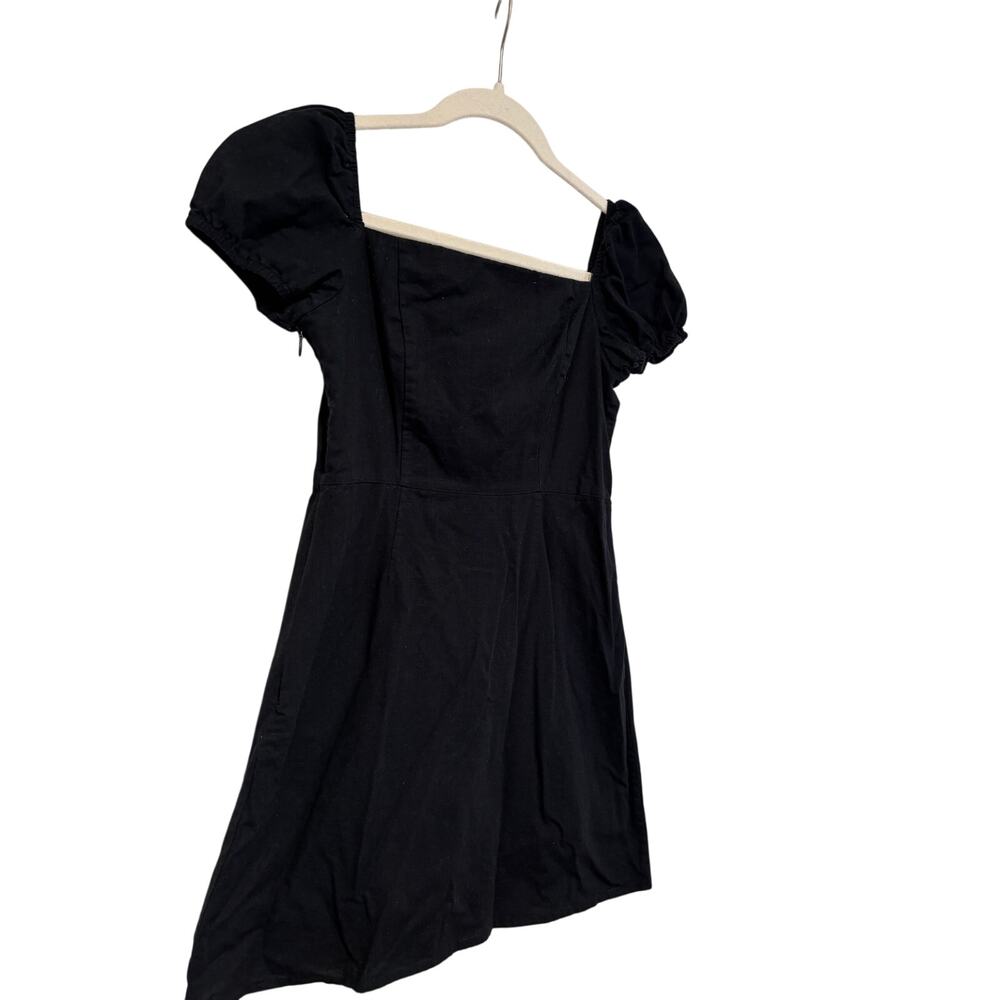 Black Cotton Puff Sleeve Square Neck Dress M - Picture 3 of 10